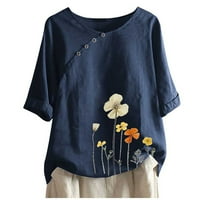 Moonker Womens Tops Košulje za žene Cvjetni vez gumb Polupansion Vintage bluza Tee majica TOP PLUS 3XL