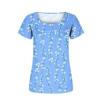 Ženska modna tiskana Ležerna okrugla vrat kratki rukav labav majica bluza plavi m