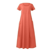 Ženske haljine Maxi kratki rukav modni a-linijski ispisani okrugli dekolte, narančasta m