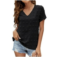 TKLPEHG Tunni s kratkim rukavima za žene V-izrez Čvrsti grafički vrhovi TEE Labava bluza Trendi odjeća