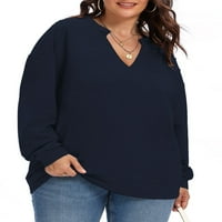 Grianlook dame modni pulover s dugim rukavima prevelizirani V izrez za bluzu za izrez Dailyward Solid