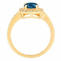 1.4ct okrugli rez prirodni London Blue Topaz 14K žuti zlatni angažman HALO prstena veličine 9.25