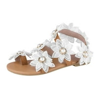 FESFESFES Slandals za ženske dame Ležerne prilike Cvjetne biserne ravne sandale TOE prstenaste cipele