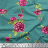 Soimoi Blue Rayon Crep tkanina od listova i ružičaste ruže cvijeće za ispis tkanine uz dvorište široko