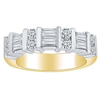 Carat baguette i okrugli bijeli prirodni dijamantski kanal Set vjenčani prsten za vjenčanje 14K čvrsta žuto zlatna prstena veličine-7