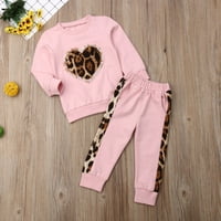 Hirigin Baby Girl Outfits postavio je dugih rukava majica srca i leopard vrhovi hlače set odjeće