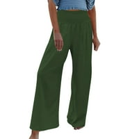 Žene Ležerne prilike posteljine ljetne hlače sa visokim strukom Lounge Palazzo Hlače sa džepovima, zeleno,