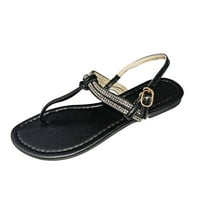 Kakina s sandale za žene, ljetne dame cipele ravne dno rimske flip flops ženske sandale crne, 5.5