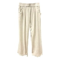 Ediodpoh Žene Ljeto Vintage Solid Color Pants Casual Pant pantalone Srednja odjeća Široke noge Pant