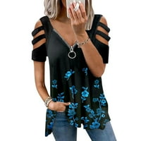 Ženska ljetna majica V-izrez cvjetni bluza s kratkim rukavima plavi m