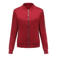 BDFZL Ženske ležerne vrhove Trendovi Ženski patentni patentni kardigan jakne džepni kaput bluza crveni