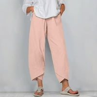 Hlače za žene pamučne posteljine visoke struk pune boje casual modne hlače