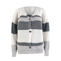 Honeeladyy Jesen zimski montirani pleteni kljezljivi za šivanje V-izrez prugasti džemper gornji sivi