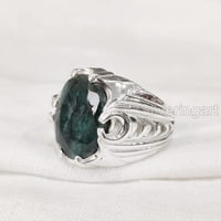 Emerald Corundum MANS prsten, prirodni smarald Corundum, maji za rođenja, srebrni nakit, srebrni prsten,
