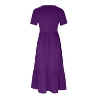 Midi haljine za žene ljetne vintage Solid color Crew vrat kratkih rukava slikovane točke ljuljačke koljena