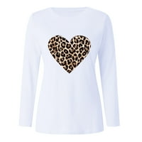 Tople majice s dugim rukavima za žene Zimske ženske majice kratkih rukava pamuk gornji kratkih rukava duga ležerna ženska ženska leoparda u obliku srca, ženska bluza
