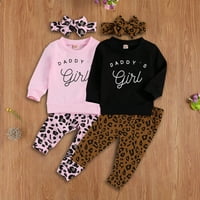 Couop Toddler Baby Girls dugih rukava majica Leopard Ispis hlače Postavi za glavu