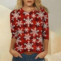 Božićne košulje za žene, smiješne grafičke snježne pahulje Božićno drvcu Print Xmas majica Elf rukava