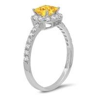 1.23CT Princess Cut Yellow Prirodni citrinski 14K bijeli zlatni godišnjica Angažovanje halo prstena