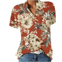 Majice s kratkim rukavima za žene za žene na vrhu ljetne cvjetne bluze casual labavi fit v vrat poslovna