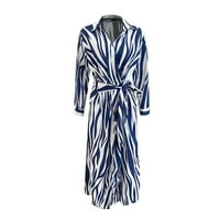 Sendresses for Women Fashion Mid-duljina dugih rukava V-izrez od tiskanog datuma mini haljina plava