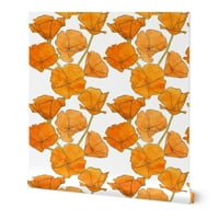 Peel & Stick pozadina 9ft 2ft - mak uzorak make Wild Cvijeće Divljač Kalifornija narančasta olovka Bijela