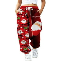 Ženske božićne crtane zveznice Slatke vučne točke jogger hlače