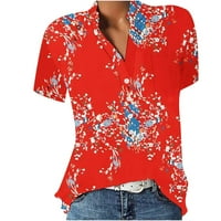 Ženske majice kratki rukav modni V izrez Loose Basic Tops Red XXL