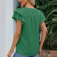 Ženske majice kratki rukav ruffle vrhovi V izrez Košulje Čvrsta labava casual moda bluze tunika