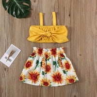 Dječja djeca dječja djevojka cvjetna odjeća Boho halter tenk top + suncokretov suknje haljina set ljetna