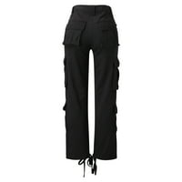 Ženske traperice široke noge ravne demenske hlače casual pantalone sa džepom crnim s