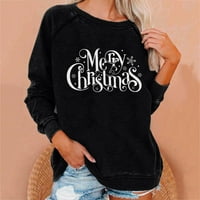 Ženska casual modni božićni ispisani pulover s dugim rukavima TOP WHITE XXXL
