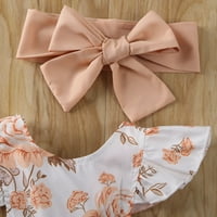 Felcia Newborn Baby Girls Odjeća za ružičastu cvjetni print leteći rukav bez rukava O-izrez