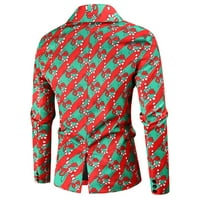 Lovskoo Muški božićni blezer jedan gumb Rever Party Blazer zimski modni povremeni božićni ispis jakne