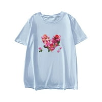 Ženski vrhovi ženske modne majice, ležerne ljeto kratkih rukava od tiskanih vrhova nebesko plavo