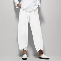 Ženske hlače džepove elastične prozračne pantalone labavi elastični struk solidne hlače u boji bijele_