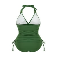 Brilliantme Womens kupaće kostim pune boje Halter vrat Camisole sa crtežom + bikini gaćice za plažu