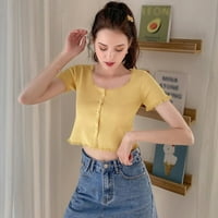 Ljetni ženski modni novi gumb o o-vratu Kratki presjek izloženi pupak pletena majica kratkih rukava