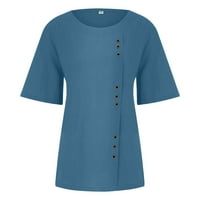 Žene ljetne vrhove kratki rukav čvrsta blusa Ležerne prilike za žene okrugle izrezne majice tamno plava