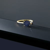 Gem Stone King 10k žuti zlatni plavi safir i bijeli dijamantni zaručni prsten za žene
