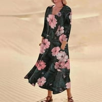 Ležerni Cvjetni cvjetni šarki cvjetni print tri četvrtine rukava pamučna dress haljina