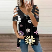 Ženske majice Ženska modna casual sa patentnim zatvaračem s V-izrezom tiskani majica s kratkim rukavima
