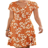 Glonme Dame Mini haljina V izrez Ljeto plaža Sundress cvjetni print T Majica Haljine Žene Ležerne prilike