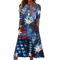 Bvnarty Ženska moderna patriotska neovisnost midi haljina Ljetna haljina kratki rukav zvijezda Striped