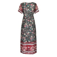 Dyfzdhu ljetne haljine za žene V izrez kratkih rukava cvjetna cvjetna plaža maxi haljina