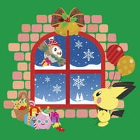 Junior's Pokemon božićni prozor Grafički tee Kelly Green Medium