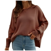 Trendi čvrsti prevelizirani džemperi za ženske dugih rukava dugih rukava duks okrugli vrat pulover džemper