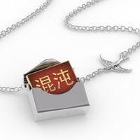 Ogrlice s bloketom CHAOS Kineski znakovi, slovo crveno žute u srebrnom kovertu Neonblond