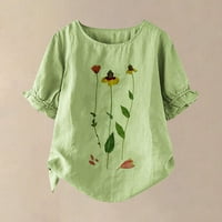 Ženske majice Cvjetni ispis Okrugli vrat Puff rukava za slobodno vrijeme