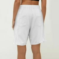 Tking modne ženske ljetne casual ravne noge kratke hlače visoke struke labave džepove hlače bijeli XL